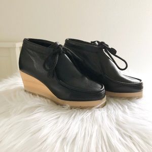 Ecote Leather & Wood Platform Wedge Ankle Boots
